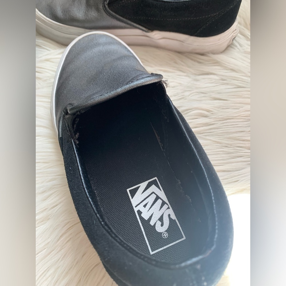 Vans Metallic Silver and Black Slip-On Sneakers - Picture 7 of 10